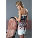 White Strapless Party Dress-Black Lace - Ref C146 - 03