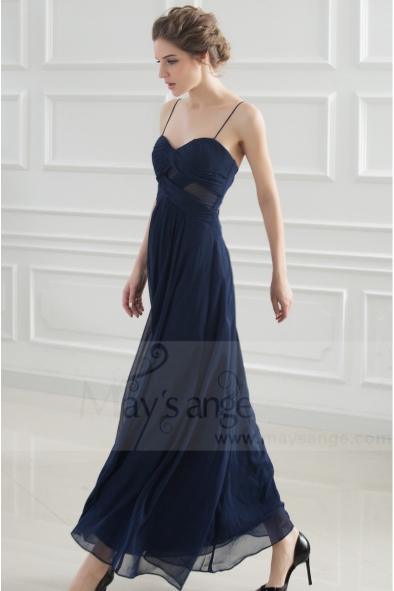 robe de soiree bleu nuit mousseline - Ref L739 - 01