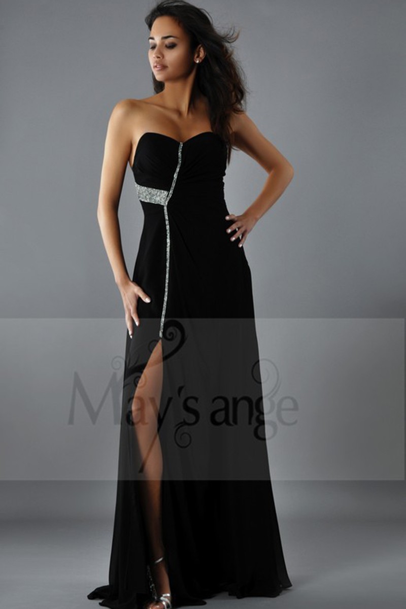 Evening gown dress New York black muslin with strass - Ref L176 - 01