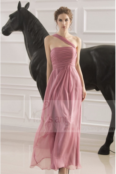 Pleated Bustier One-Shoulder Pink Long Formal Dress - L748 #1