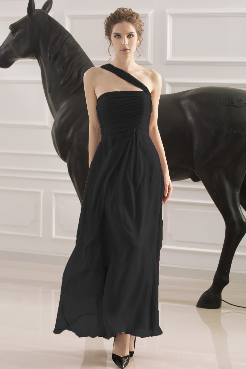 Pleated Bustier OneShoulder Pink Long Formal Dress