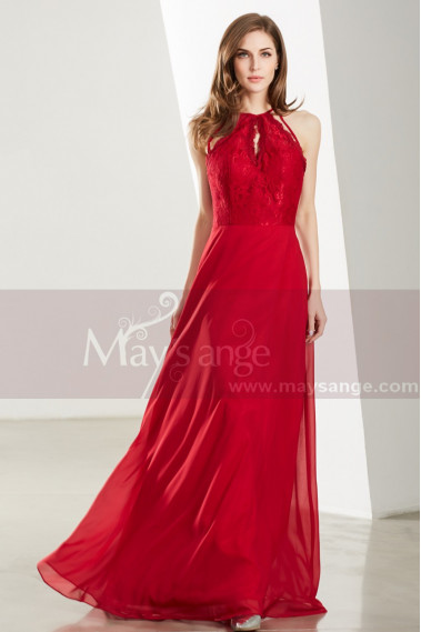 Halter High-Neck Red Prom Dress With Lace-Bodice - L1922 #1