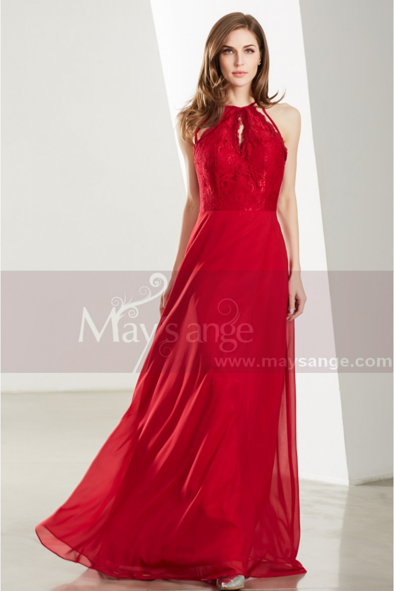 red high neck prom dress