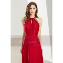 Halter High-Neck Red Prom Dress With Lace-Bodice - Ref L1922 - 07