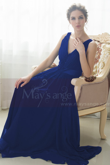 robe de soirée mousseline bleu nuit - L747 #1