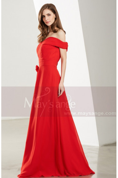 Robe Bustier Rouge Feu Longue A Manches Hors Epaules - L1920 #1