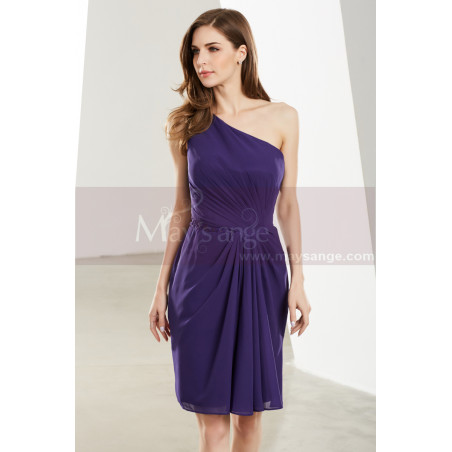Robe De Cocktail Violette Courte Asymétrique dentelle a la taille
