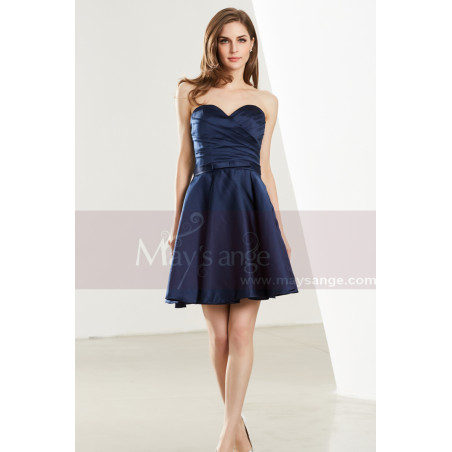 Short Sweetheart Strapless Navy Blue Chiffon Graduation Dress
