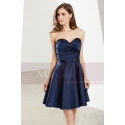 Short Sweetheart Strapless Navy Blue Chiffon Graduation Dress - Ref C1912 - 07