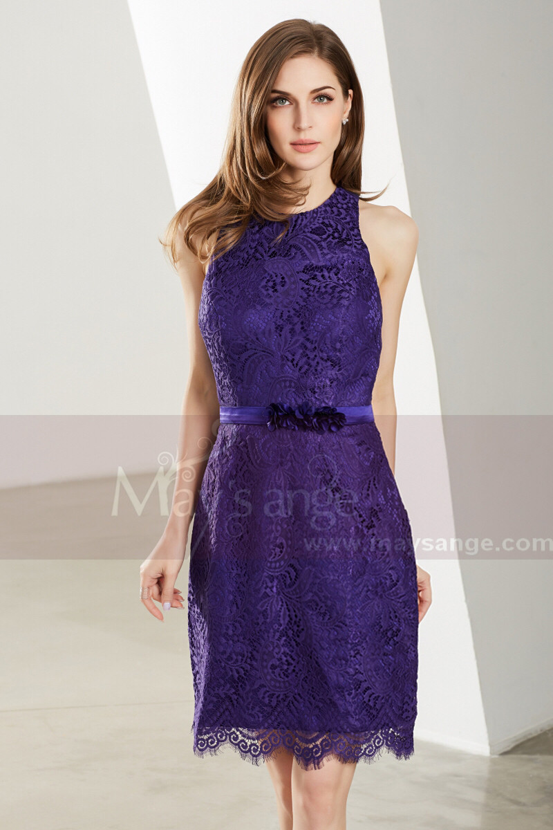 Chiffon and Lace Short Dress with Open Back Steel Grey