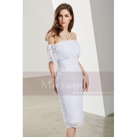 Off-The-Shoulder Short White Lace Dress