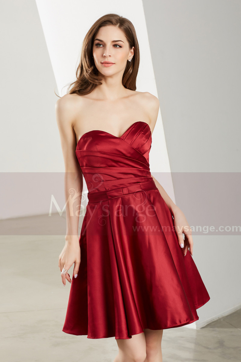 red strapless satin dress