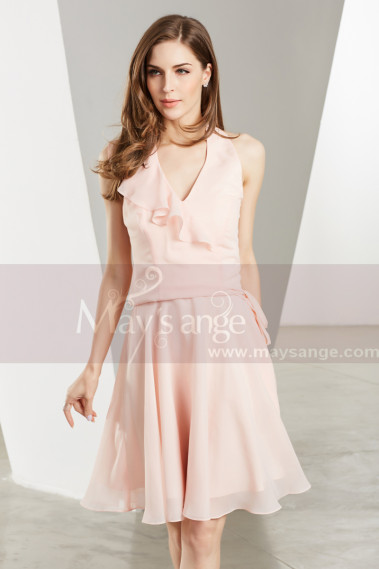 Chiffon Short V-Neck Pink Cocktail Party Dress - C1906 #1