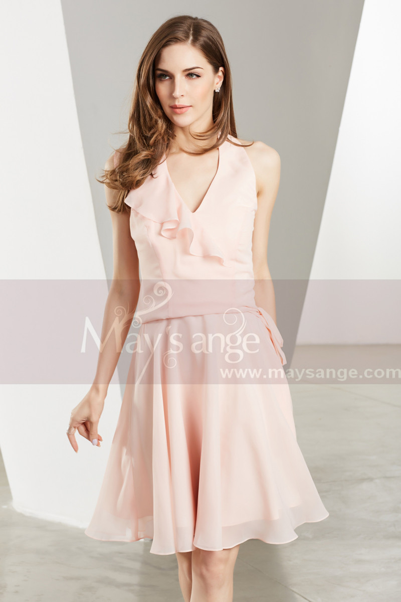 V-Neck Pink Cocktail Party Dress