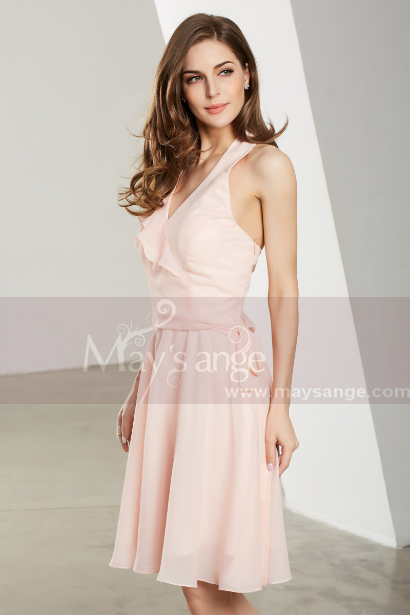 Chiffon Short VNeck Pink Cocktail Party Dress