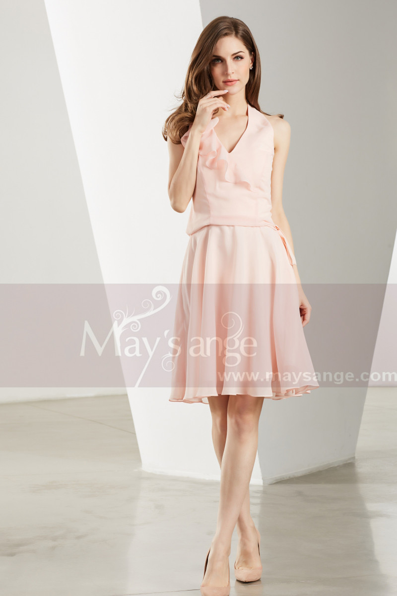 Chiffon Short VNeck Pink Cocktail Party Dress