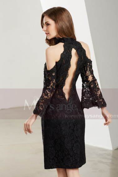 Long Sleeve Open-Back Lace Short Prom Dress - C1907 #1