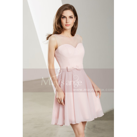Robe De Cocktail Courte Rose Pale Mousseline
