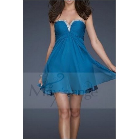 Robe Orientale - Robe Courte Bleu Bustier En Strass