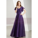 Flutter Sleeves V Neck Long Purple Vintage Dress - Ref L1902 - 02