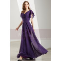 Flutter Sleeves V Neck Long Purple Vintage Dress - Ref L1902 - 04