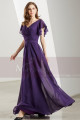 Flutter Sleeves V Neck Long Purple Vintage Dress - Ref L1902 - 04