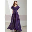 Flutter Sleeves V Neck Long Purple Vintage Dress - Ref L1902 - 05