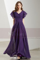 Flutter Sleeves V Neck Long Purple Vintage Dress - Ref L1902 - 05