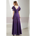 Flutter Sleeves V Neck Long Purple Vintage Dress - Ref L1902 - 03