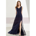 Navy Blue Formal Long V-Neck Prom Dress with Side Slit - Ref L1921 - 02