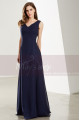 Navy Blue Formal Long V-Neck Prom Dress with Side Slit - Ref L1921 - 06