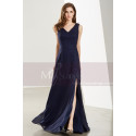 Navy Blue Formal Long V-Neck Prom Dress with Side Slit - Ref L1921 - 07