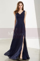 Navy Blue Formal Long V-Neck Prom Dress with Side Slit - Ref L1921 - 07