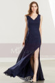 Navy Blue Formal Long V-Neck Prom Dress with Side Slit - Ref L1921 - 05