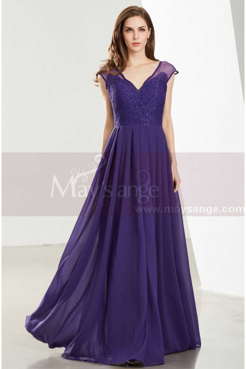 Robe Simple Soirée Longue Pas Cher Violet - Ref L1918 - 01