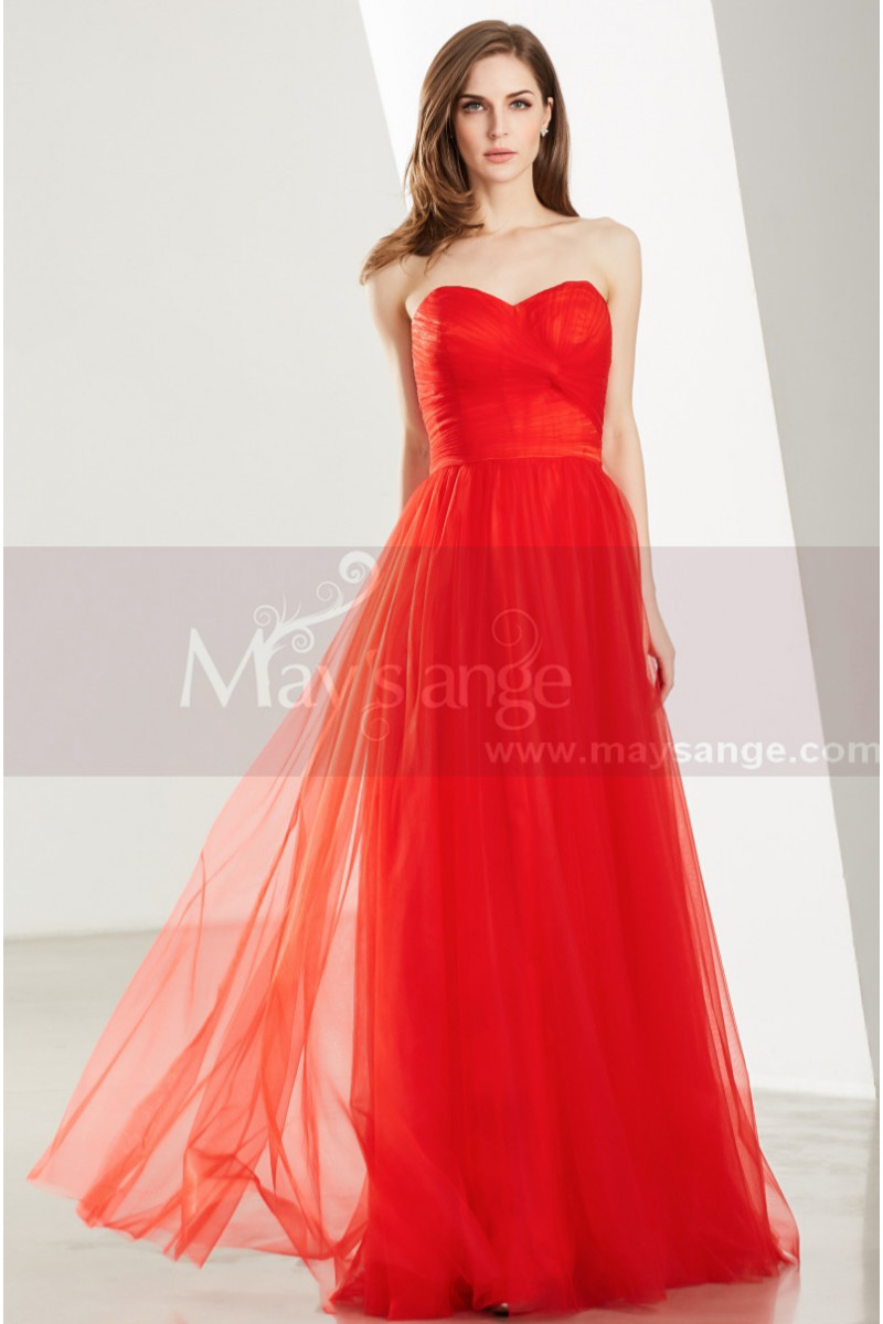 red strapless gown