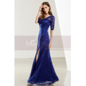 Lace Floor-Length Royal Blue Formal Gown With Side Slit - Ref L1913 - 06