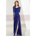Lace Floor-Length Royal Blue Formal Gown With Side Slit - Ref L1913 - 03
