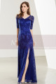 Lace Floor-Length Royal Blue Formal Gown With Side Slit - Ref L1913 - 03