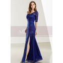 Lace Floor-Length Royal Blue Formal Gown With Side Slit - Ref L1913 - 04