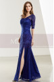 Lace Floor-Length Royal Blue Formal Gown With Side Slit - Ref L1913 - 04