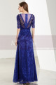 Lace Floor-Length Royal Blue Formal Gown With Side Slit - Ref L1913 - 02
