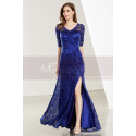 Lace Floor-Length Royal Blue Formal Gown With Side Slit - Ref L1913 - 05