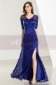 Lace Floor-Length Royal Blue Formal Gown With Side Slit - Ref L1913 - 05