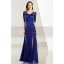 Lace Floor-Length Royal Blue Formal Gown With Side Slit - Ref L1913 - 07