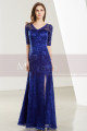 Lace Floor-Length Royal Blue Formal Gown With Side Slit - Ref L1913 - 07