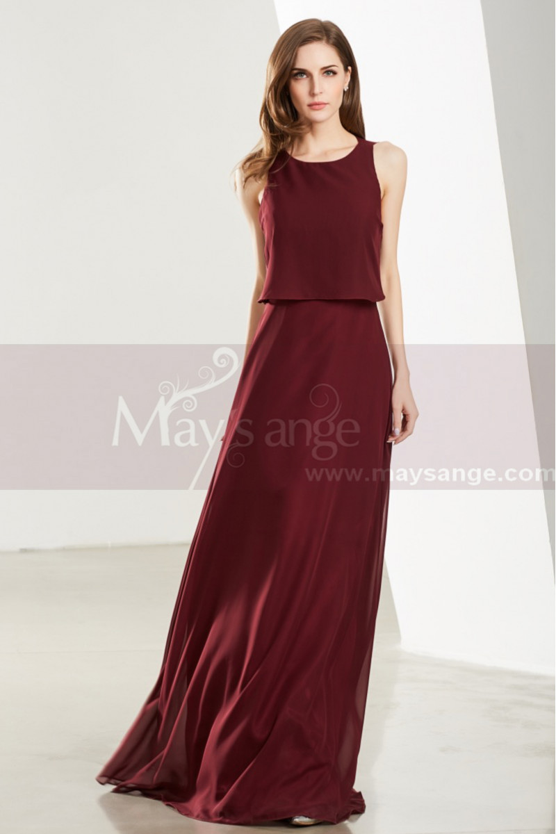 Long Open Back Two Pieces Burgundy Cocktail Dresses - Ref L1917 - 01