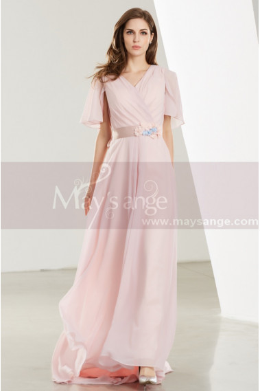 Robe Longue Rose Poudre Avec Manches Volantes - L1914 #1