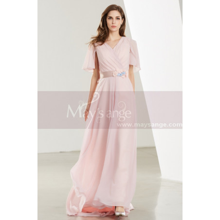 Robe Longue Rose Poudre Avec Manches Volantes
