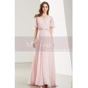 Robe Longue Rose Poudre Avec Manches Volantes - Ref L1914 - 06